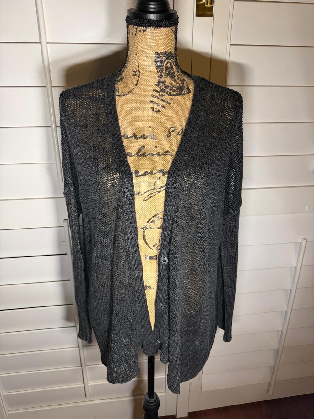 Free People Charcoal Lightweight Open-Front Cardigan